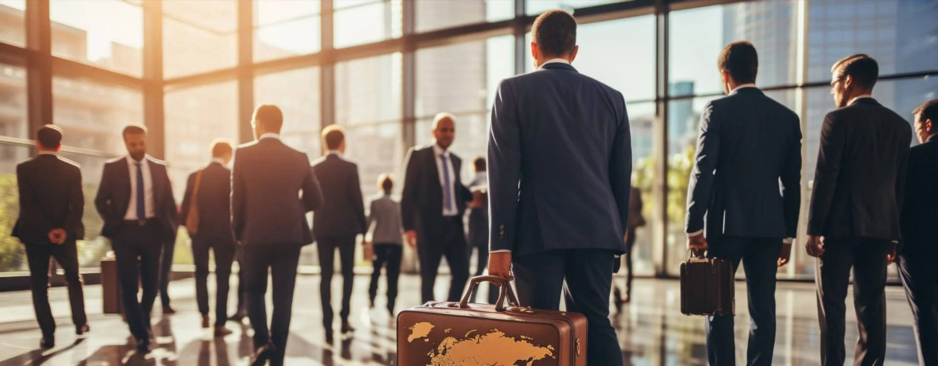 Business travellers moving through a modern terminal
